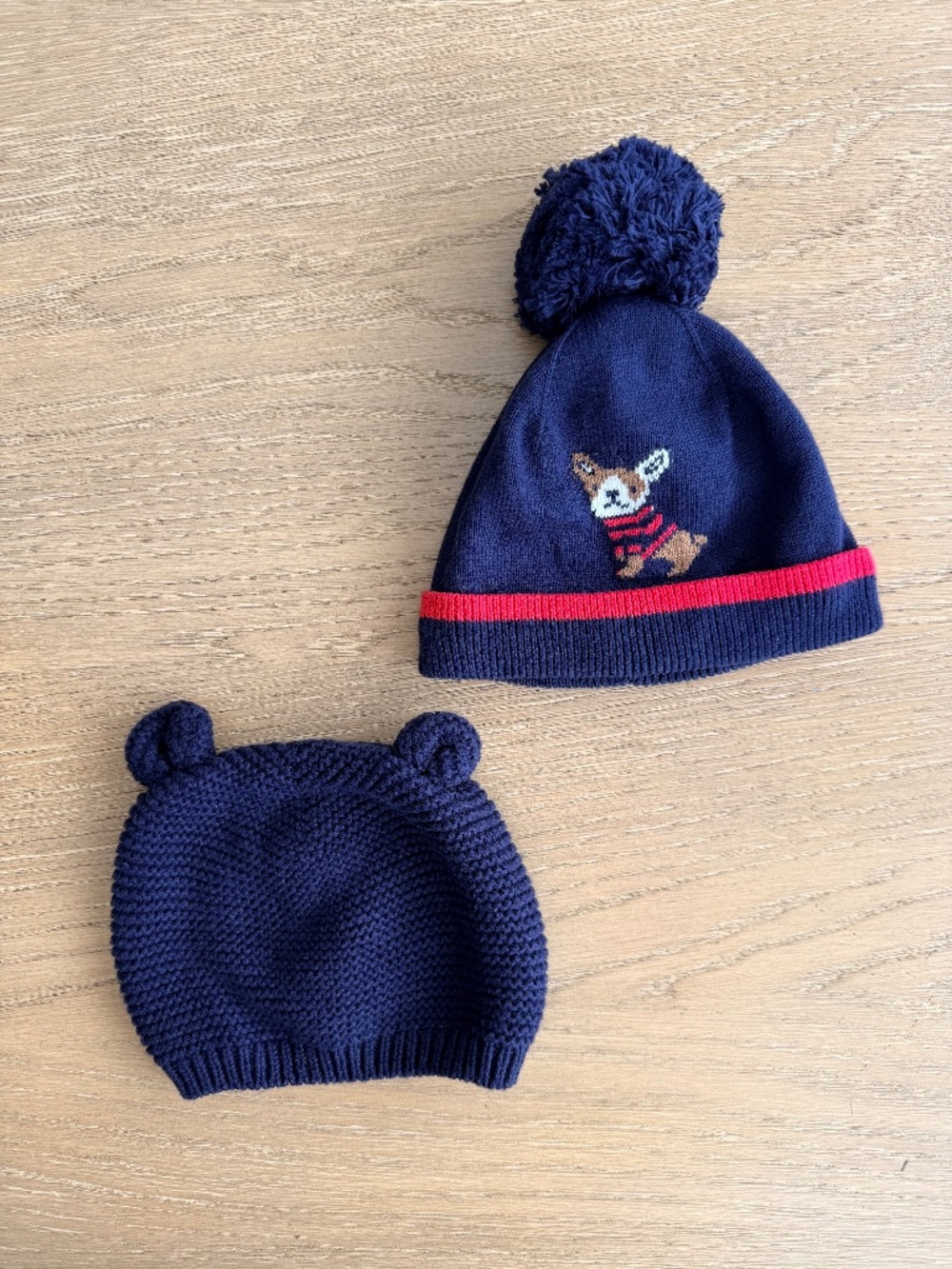 Janie and Jack Infant French Bulldog Winter Hat and Baby Gap Knit Winter Hat Set
